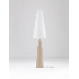Lampa stojąca Japandi Mizuo | Biało-beżowa, gips, tkanina
