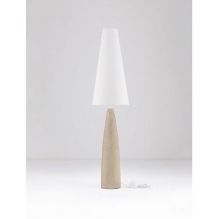 Lampa stojąca Japandi Mizuo | Biało-beżowa, gips, tkanina