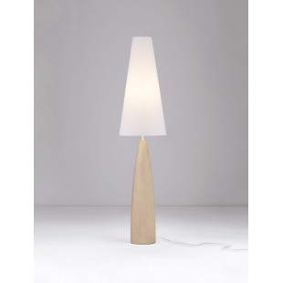 Lampa stojąca Japandi Mizuo | Biało-beżowa, gips, tkanina