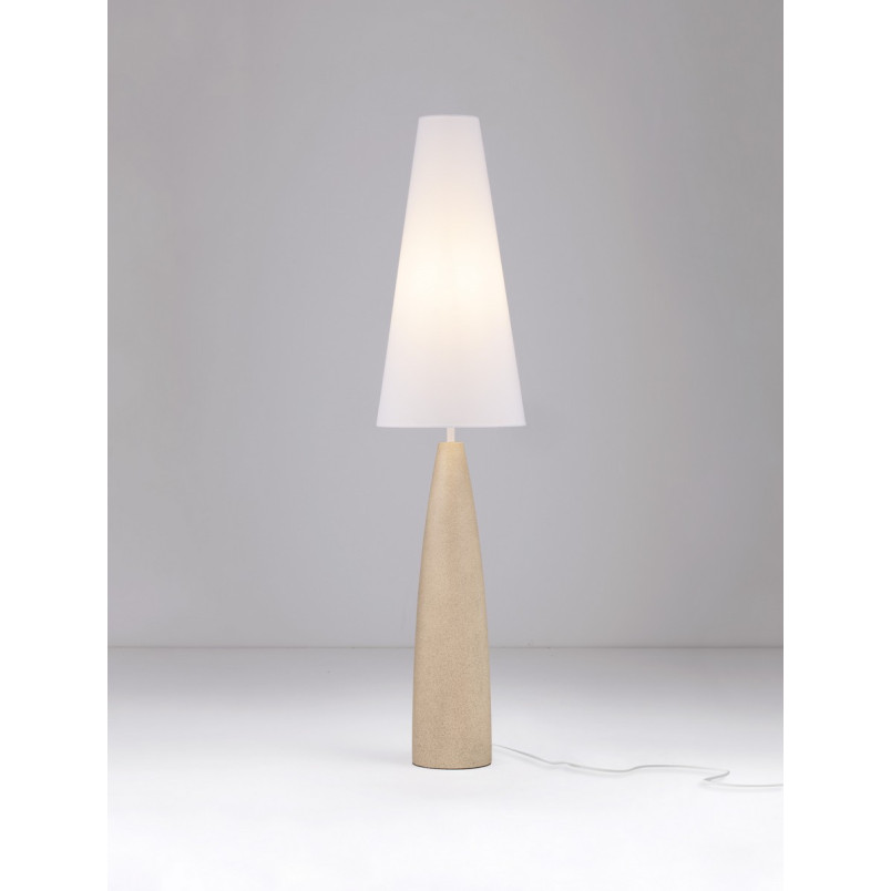 Lampa stojąca Japandi Mizuo | Biało-beżowa, gips, tkanina