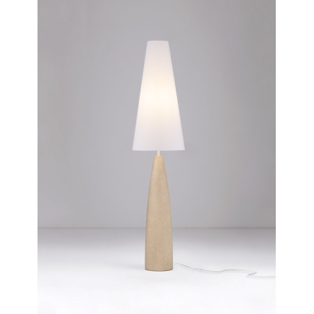 Lampa stojąca Japandi Mizuo | Biało-beżowa, gips, tkanina