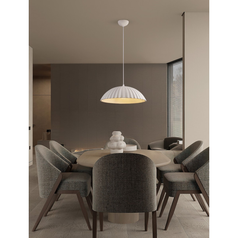 Lampa betonowa wisząca Momas | Biały klosz, Styl Japandi