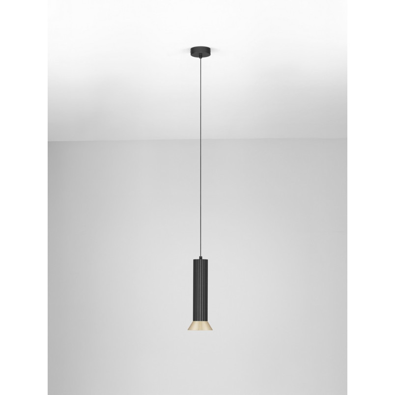 Lampa wisząca Vialu: Czarny stożek z akcentem złota | Decolab24