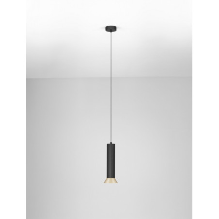 Lampa wisząca Vialu: Czarny stożek z akcentem złota | Decolab24