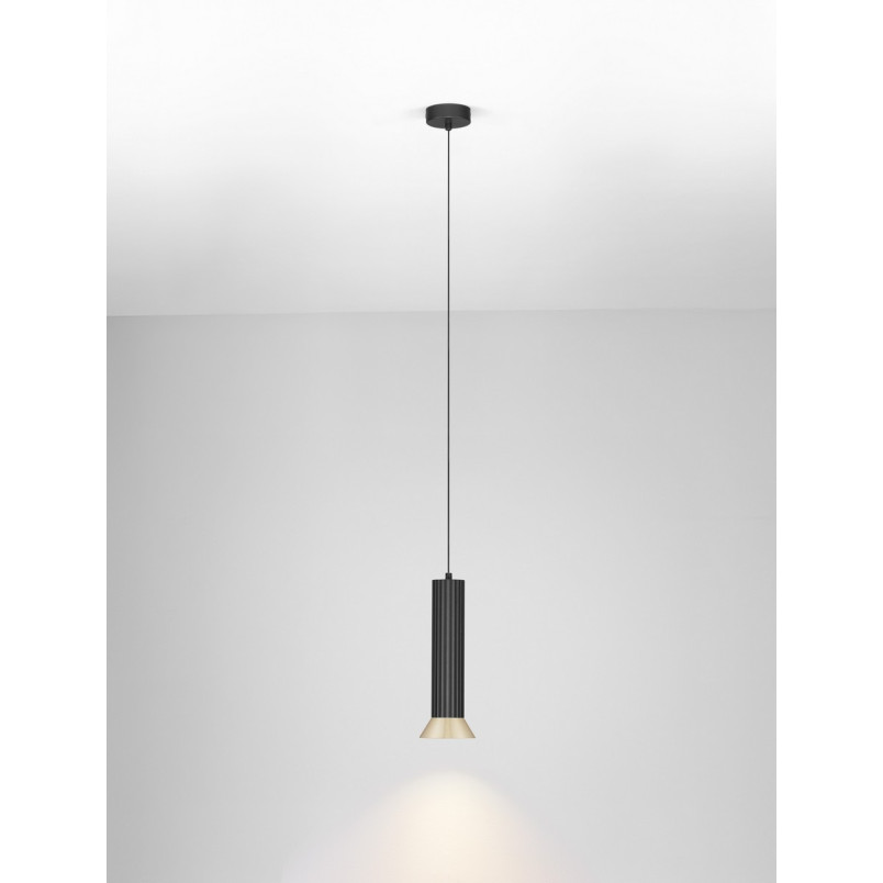 Lampa wisząca Vialu: Czarny stożek z akcentem złota | Decolab24