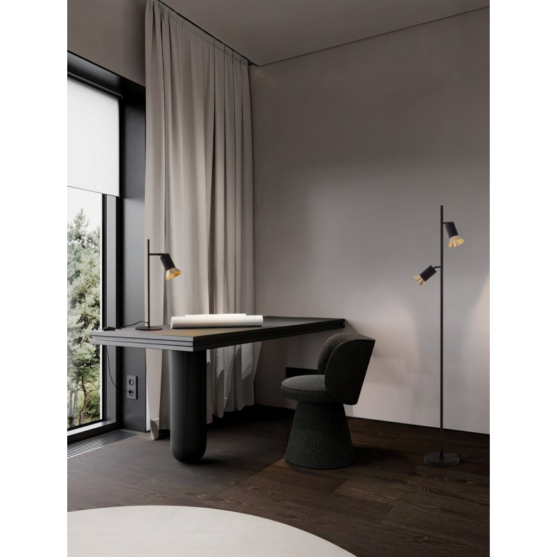 Lampa podłogowa Vialu | Loft, Czarny/Złoto | Decolab24