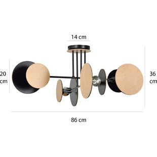 Lampa ze sklejki sufitowa Zita IV 86 czarno-drewniana marki Emibig