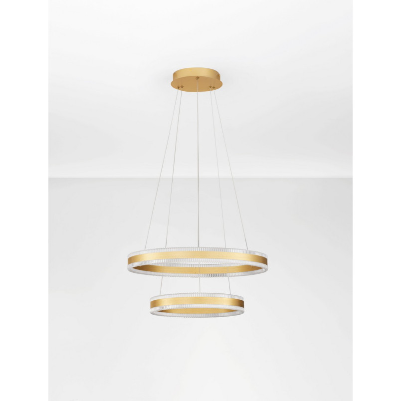 Lampa wisząca Raloa LED - 2 okręgi, złoty mosiądz | Decolab24
