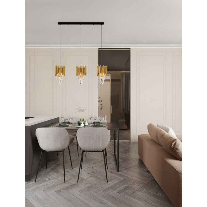 Lampa wisząca Limagona | Kryształowa, 3 punkty, Złota - Decolab24