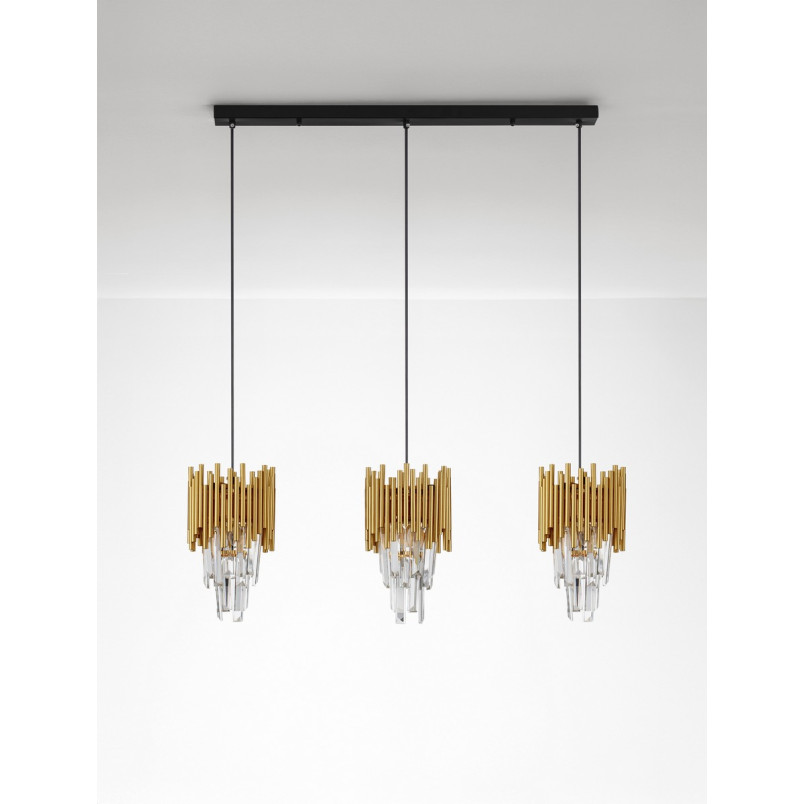 Lampa wisząca Limagona | Kryształowa, 3 punkty, Złota - Decolab24