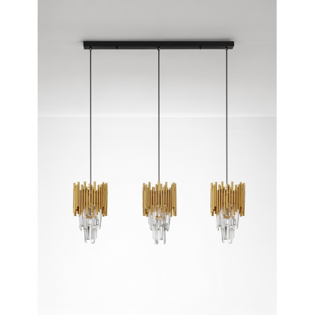 Lampa wisząca Limagona | Kryształowa, 3 punkty, Złota - Decolab24