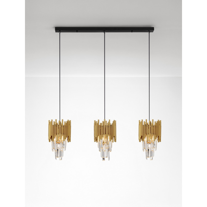 Lampa wisząca Limagona | Kryształowa, 3 punkty, Złota - Decolab24
