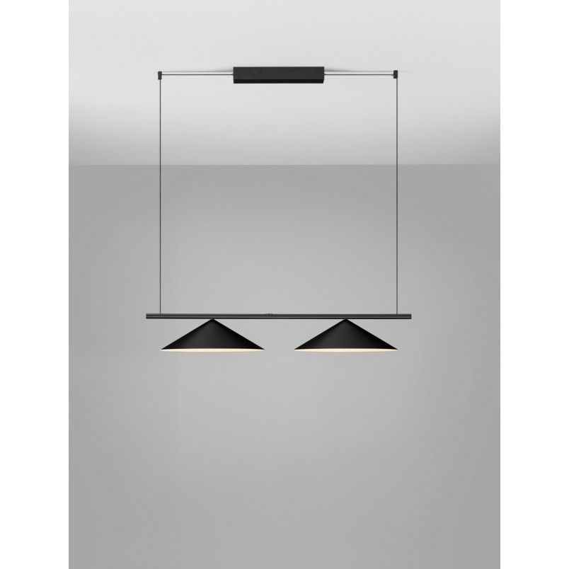Lampa wisząca 2 stożki Luik LED 100cm czarna | Decolab24