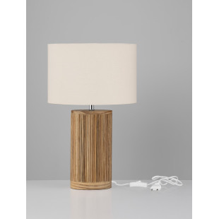 Lampa stołowa drewniana Nautra | Biały abażur z wikliny | Decolab24