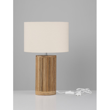 Lampa stołowa drewniana Nautra | Biały abażur z wikliny | Decolab24