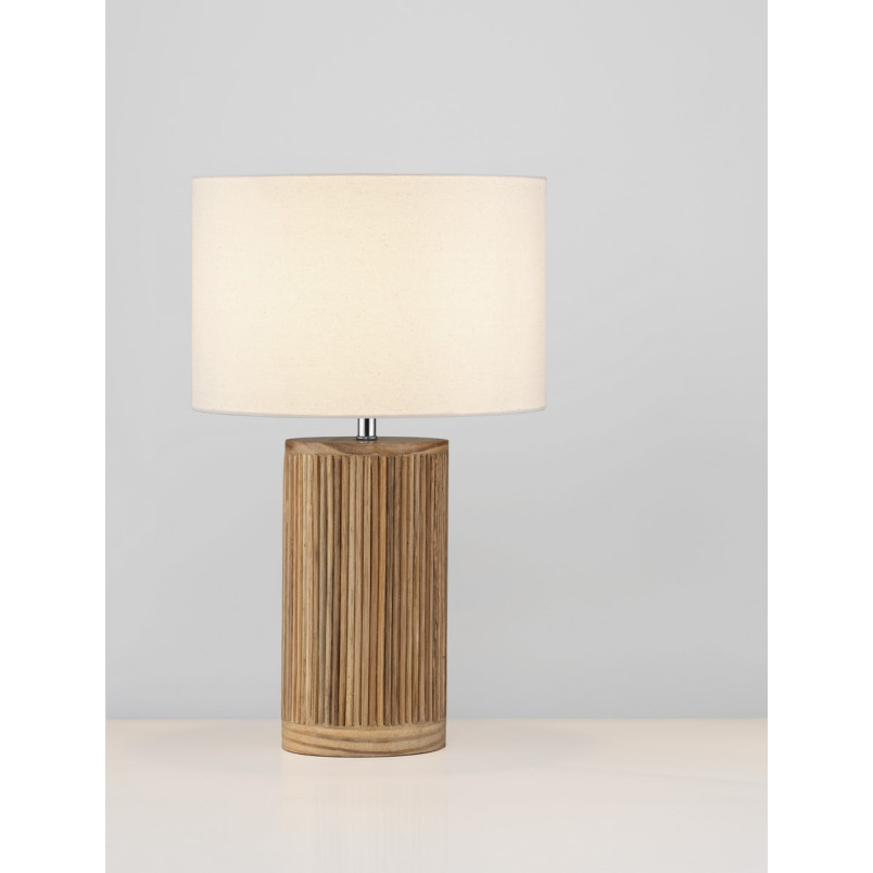 Lampa stołowa drewniana Nautra | Biały abażur z wikliny | Decolab24
