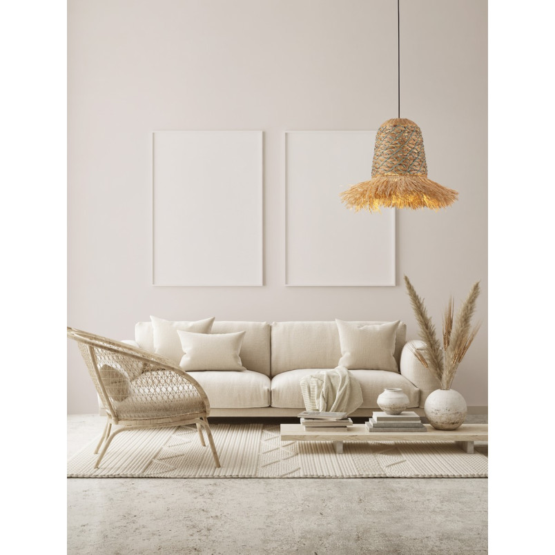 Lampa Boho Wisząca Lorseo | Rafia & Niebieski | Decolab24