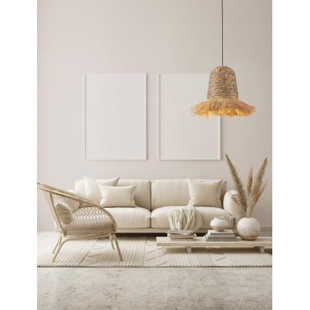 Lampa Boho Wisząca Lorseo | Rafia & Niebieski | Decolab24