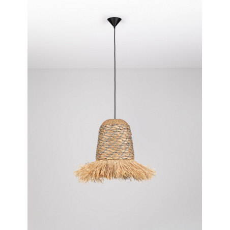 Lampa Boho Wisząca Lorseo | Rafia & Niebieski | Decolab24