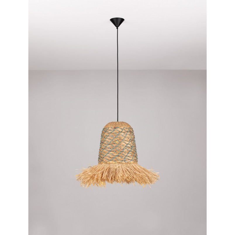 Lampa Boho Wisząca Lorseo | Rafia & Niebieski | Decolab24