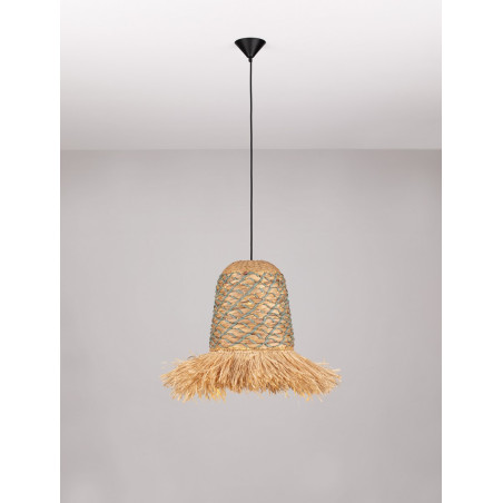 Lampa Boho Wisząca Lorseo | Rafia & Niebieski | Decolab24