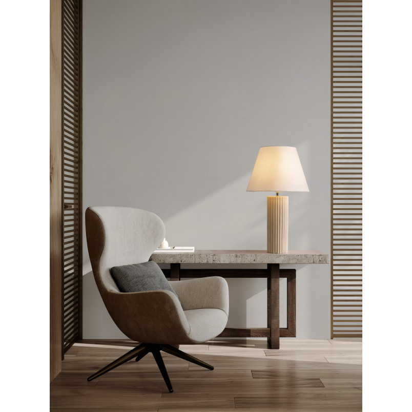 Lampa Japandi Cabbon - Biały abażur, beżowa podstawa | Decolab24