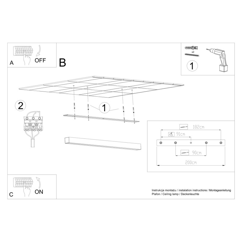 Plafon LED Pinne 200cm biały Thoro | Oświetlenie sufitowe