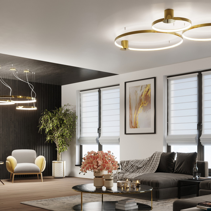 Żyrandol Rio Thoro: Złoty, LED, 78cm - Nowoczesny Design