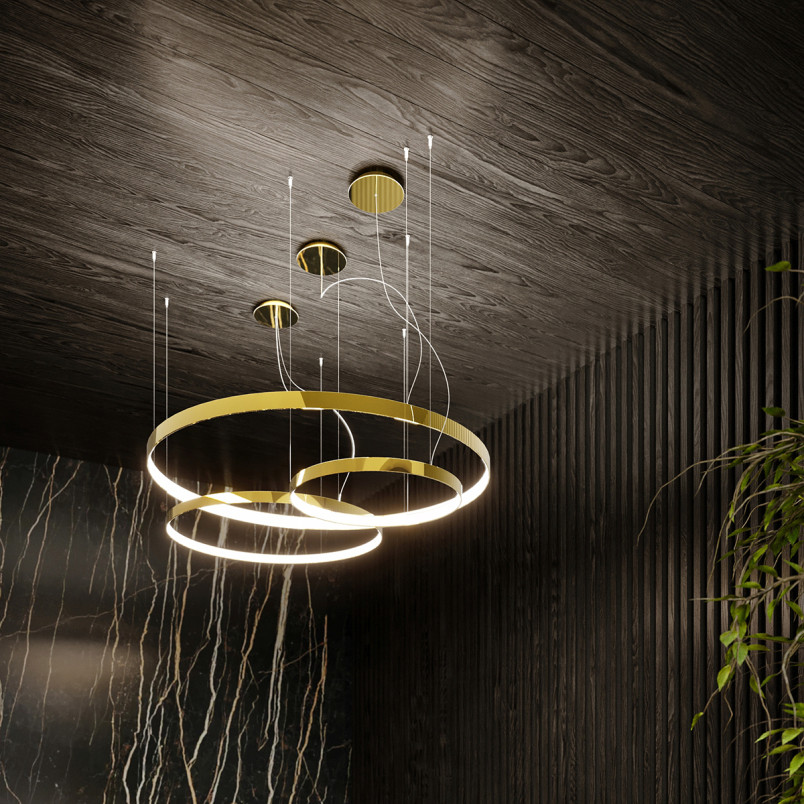 Żyrandol Rio Thoro: Złoty, LED, 78cm - Nowoczesny Design