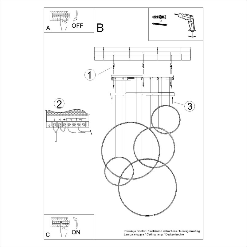 Lampa wisząca Rio V czarna LED Thoro | Nowoczesny design