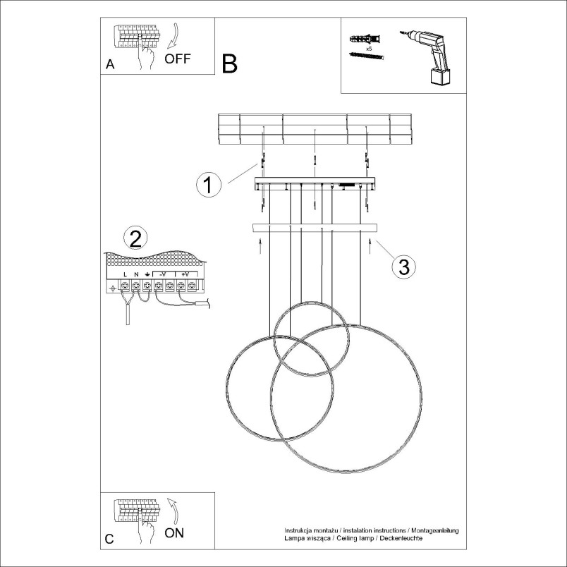 Lampa Rio III Thoro: Nowoczesna lampa wisząca LED czarna