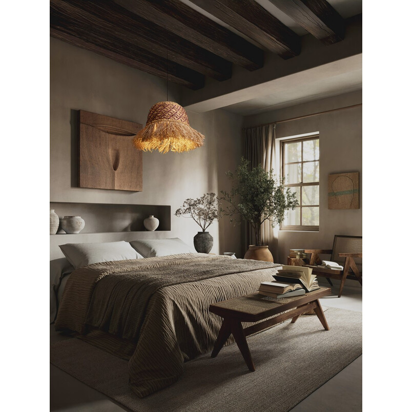 Lampa boho Lorseo - rafia/czerwony | Decolab24