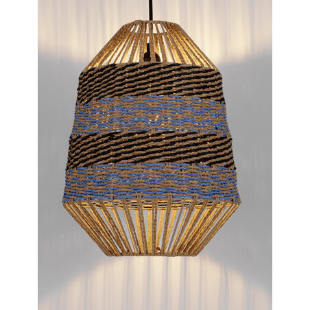 Lampa wisząca boho Sopco | Brązowo-niebieska | Decolab24