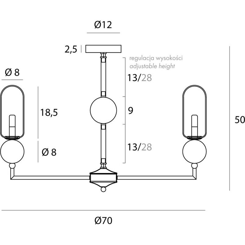 Żyrandol Hampton Nova VII MaxLight | Szklany, Biały/Złoto
