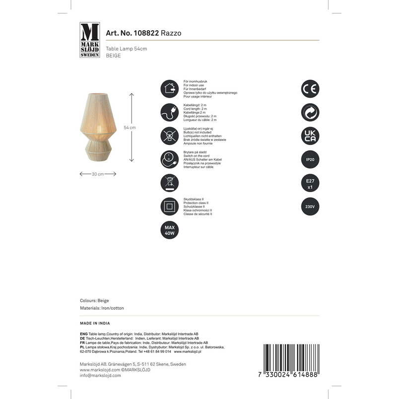 Lampa stołowa boho Razzo | Markslojd - Odkryj ciepło i styl