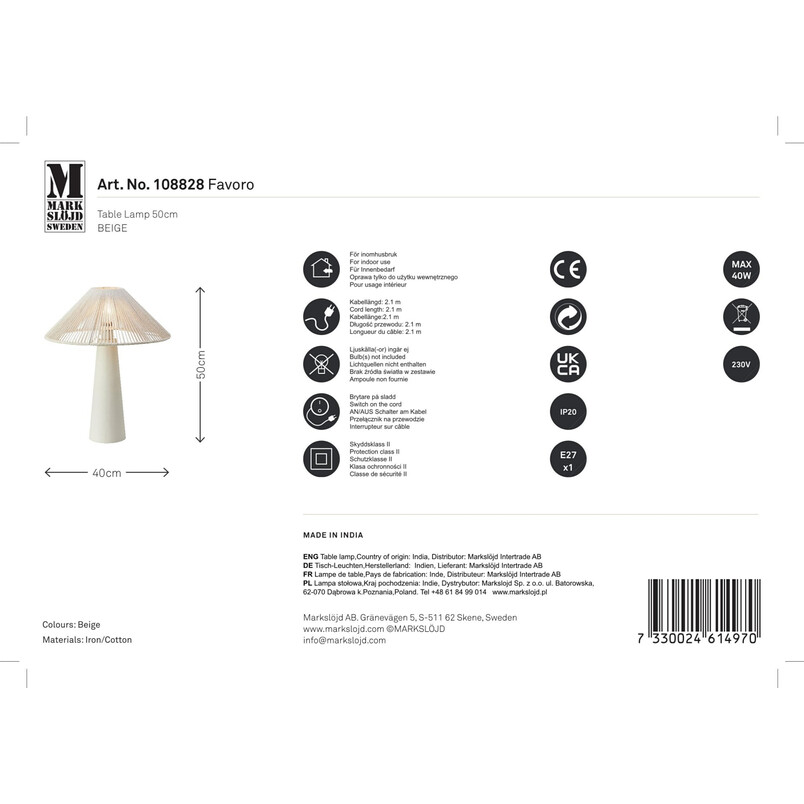 Lampa stołowa boho Favoro Markslojd | Beżowa, sznurkowa, 40cm