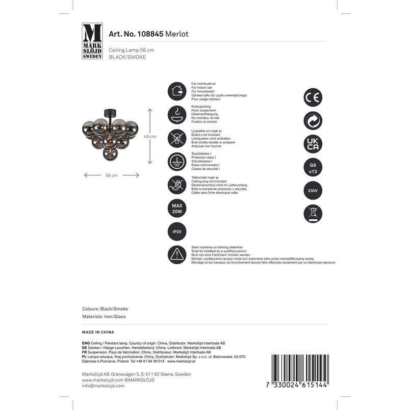 Lampa sufitowa Markslojd Merlot XIII - Szklane kule, dymione szkło