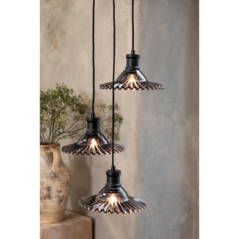 Lampa wisząca retro Novia - Markslojd | Szkło dymione, 3 punkty