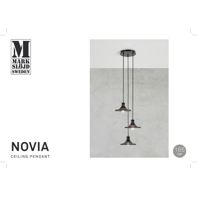 Lampa wisząca retro Novia - Markslojd | Szkło dymione, 3 punkty