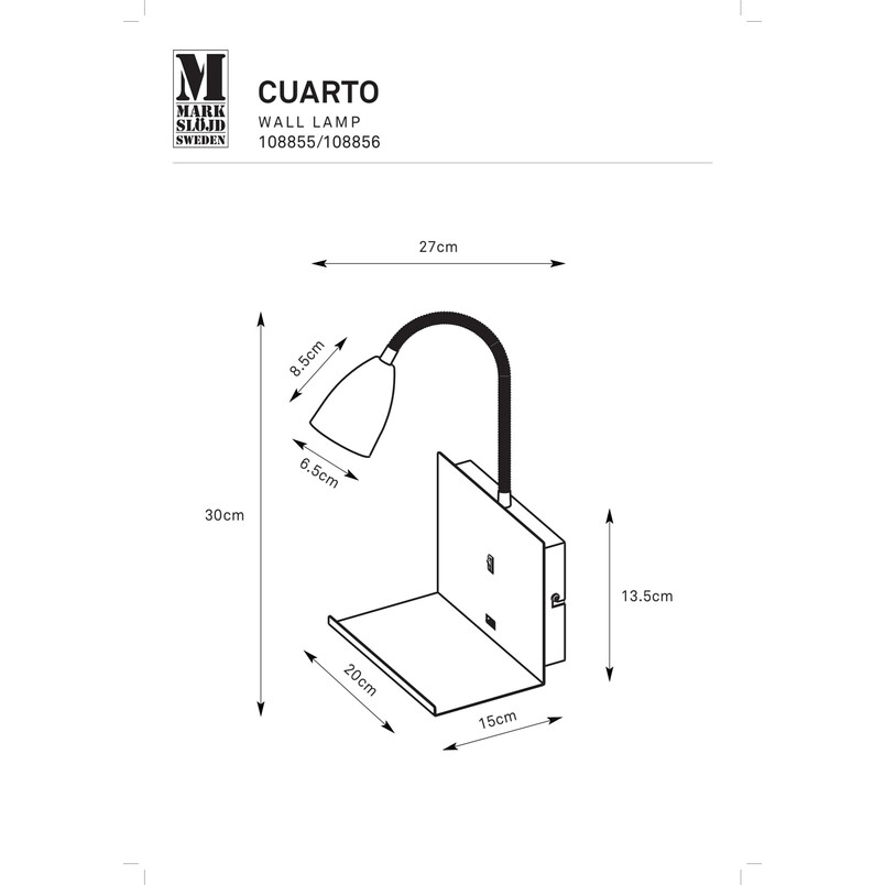 Kinkiet Cuarto czarny Markslojd z półką i USB - Oświetlenie LED