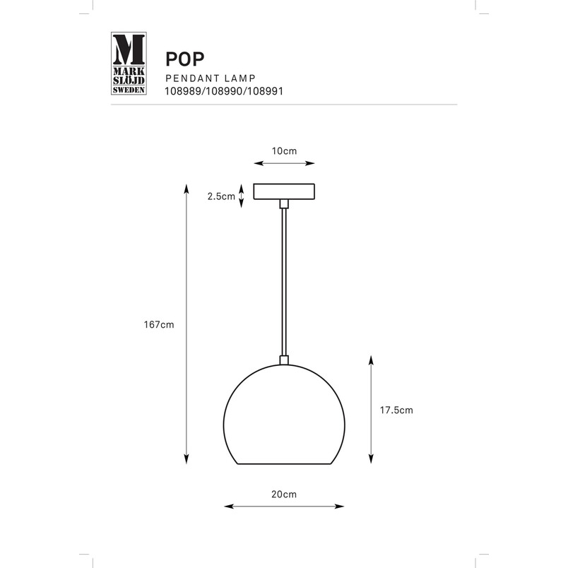 Lampa wisząca kula metalowa Pop szara Markslojd | Retro design
