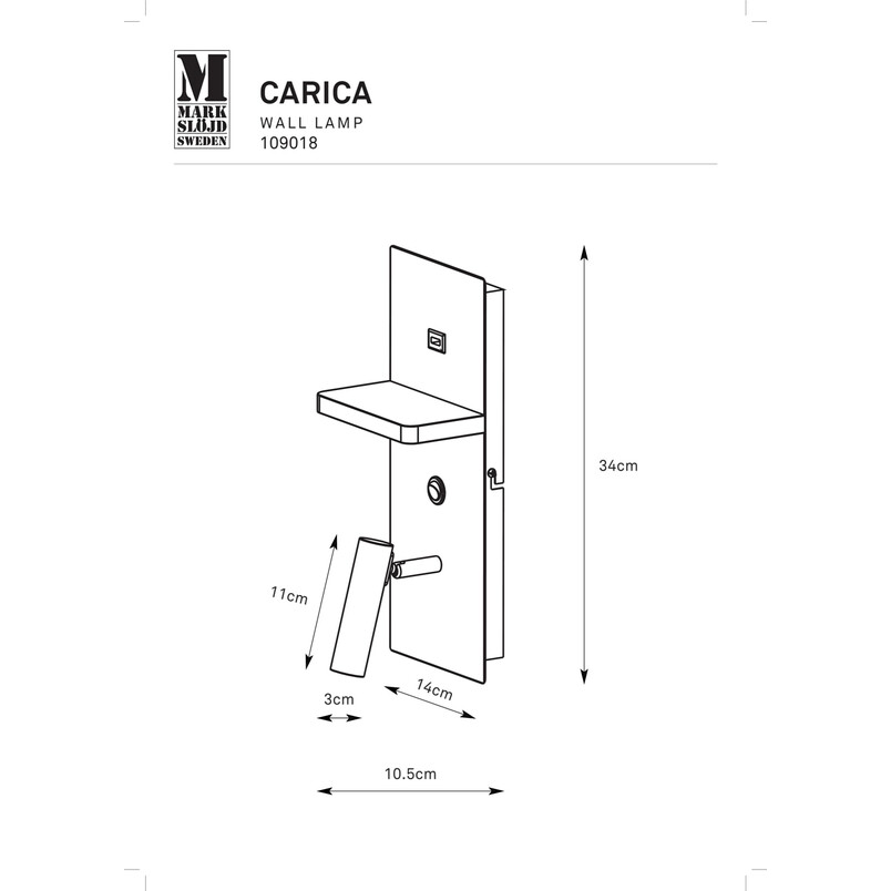Kinkiet LED Carica z półką i USB - Markslojd | Oświetlenie