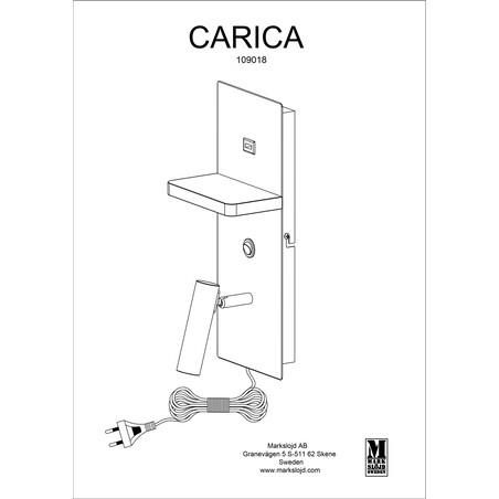 Kinkiet LED Carica z półką i USB - Markslojd | Oświetlenie