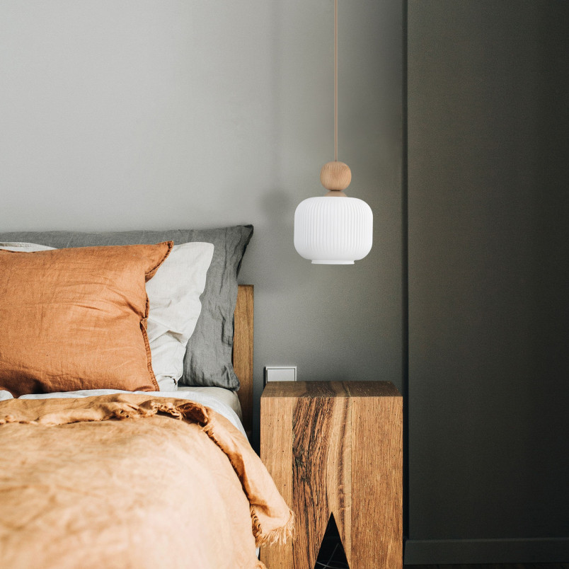 Lampa wisząca Ballo - szklany klosz, drewno | TK Lighting