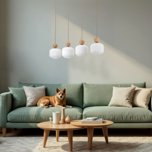 Lampa wisząca Ballo - 4 punkty, szkło, drewno | TK Lighting