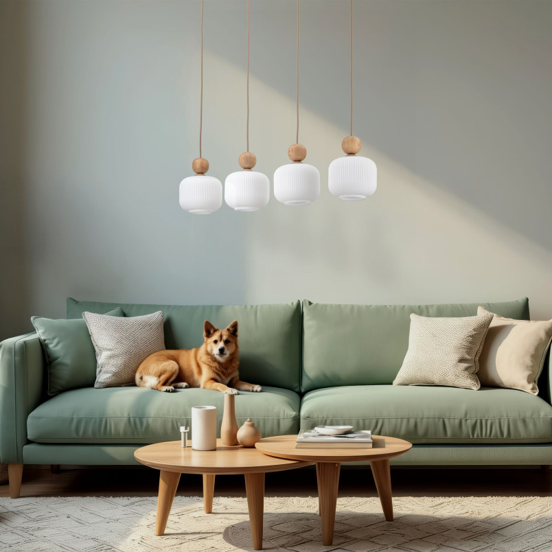 Lampa wisząca Ballo - 4 punkty, szkło, drewno | TK Lighting