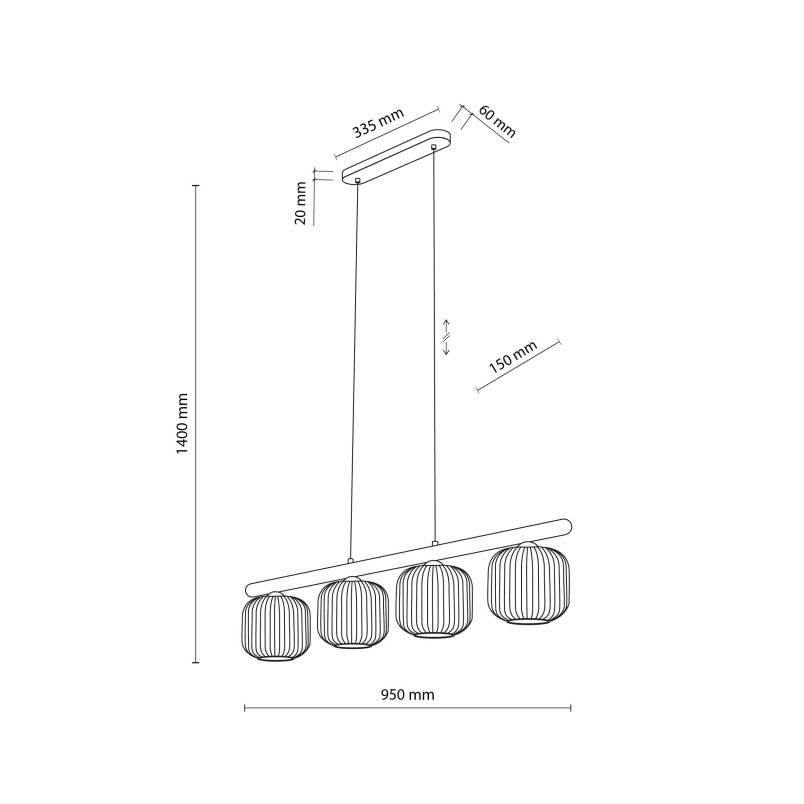 Lampa wisząca Salvia - 4 punkty, szkło ryflowane, TK Lighting