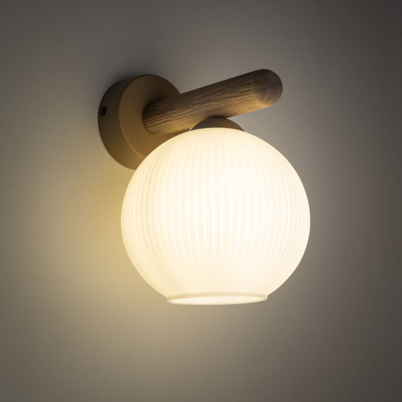 Kinkiet Virlo: Szklana kula ryflowana, biały/beż - TK Lighting