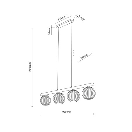 Lampa wisząca Virlo: 4 szklane kule, 95cm - TK Lighting