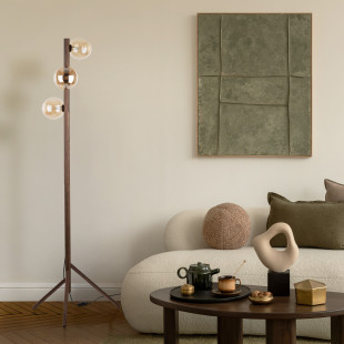 Lampa podłogowa Estera Wood TK Lighting | 3 szklane kule